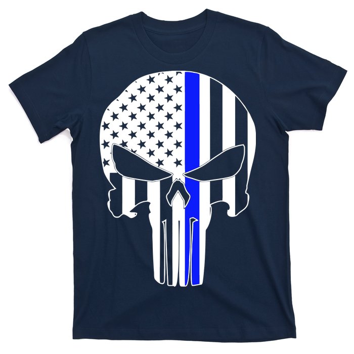 Police USA Skull Thin Blue Line T-Shirt