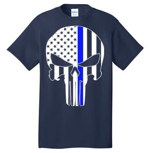 Police USA Skull Thin Blue Line Tall T-Shirt