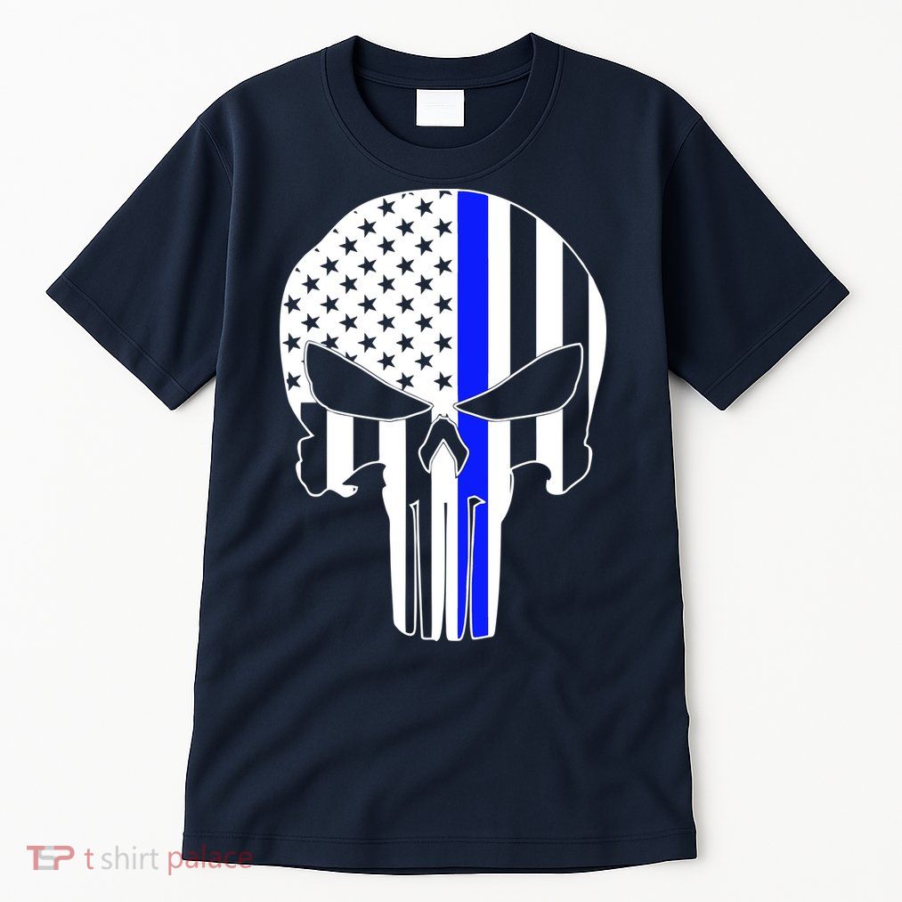 Police USA Skull Thin Blue Line Tall T-Shirt