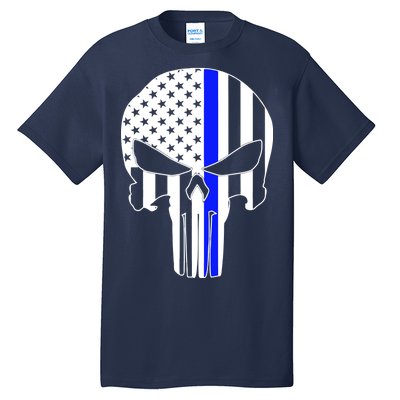 Police USA Skull Thin Blue Line Tall T-Shirt