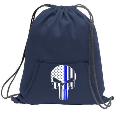 Police USA Skull Thin Blue Line Sweatshirt Cinch Pack Bag