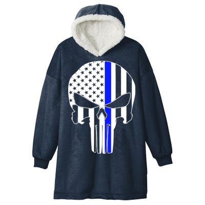 Police USA Skull Thin Blue Line Hooded Wearable Blanket