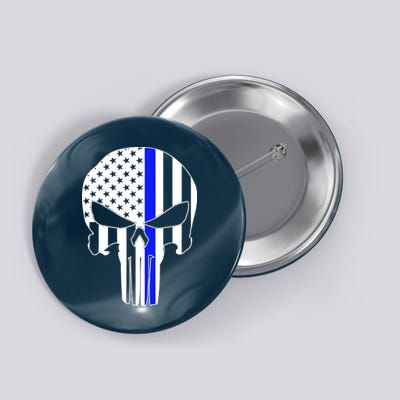 Police USA Skull Thin Blue Line Button