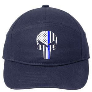 Police USA Skull Thin Blue Line 7-Panel Snapback Hat