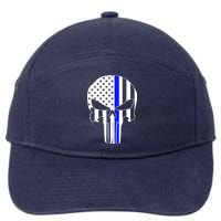 Police USA Skull Thin Blue Line 7-Panel Snapback Hat