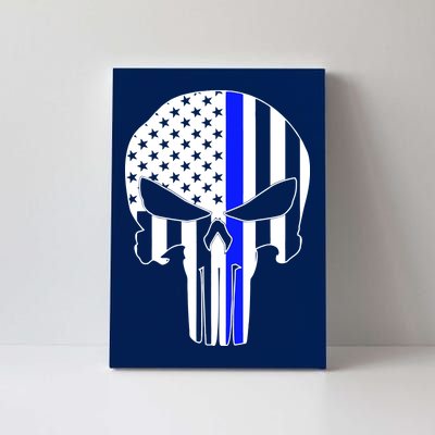 Police USA Skull Thin Blue Line Canvas