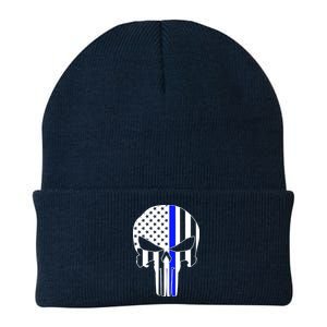 Police USA Skull Thin Blue Line Knit Cap Winter Beanie