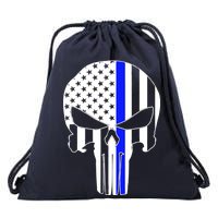 Police USA Skull Thin Blue Line Drawstring Bag