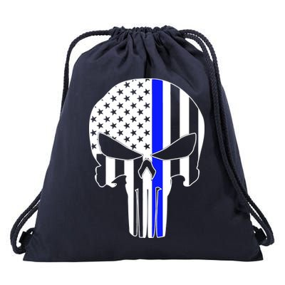 Police USA Skull Thin Blue Line Drawstring Bag