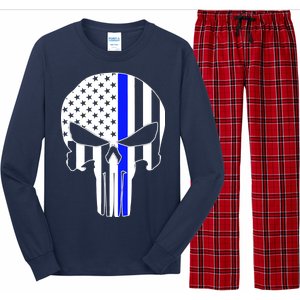 Police USA Skull Thin Blue Line Long Sleeve Pajama Set