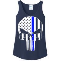 Police USA Skull Thin Blue Line Ladies Essential Tank