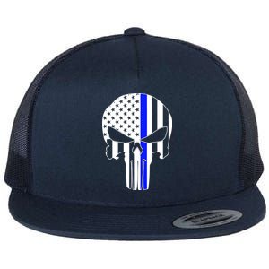 Police USA Skull Thin Blue Line Flat Bill Trucker Hat