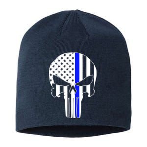 Police USA Skull Thin Blue Line Sustainable Beanie