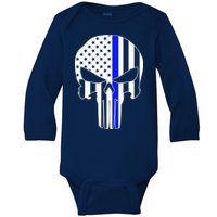 Police USA Skull Thin Blue Line Baby Long Sleeve Bodysuit