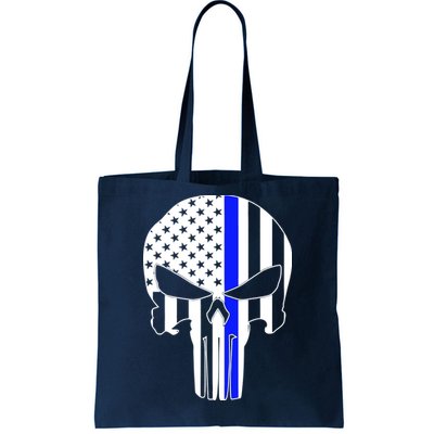 Police USA Skull Thin Blue Line Tote Bag