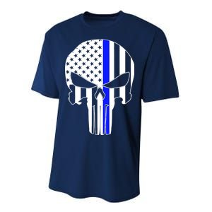 Police USA Skull Thin Blue Line Performance Sprint T-Shirt