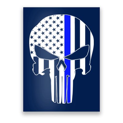 Police USA Skull Thin Blue Line Poster