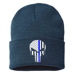 Police USA Skull Thin Blue Line Sustainable Knit Beanie