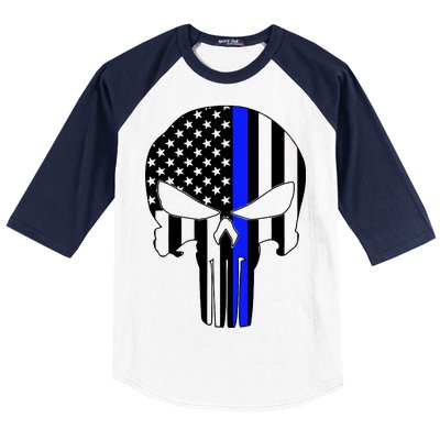 Police USA Skull Thin Blue Line Baseball Sleeve Shirt