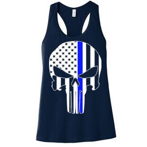 Police USA Skull Thin Blue Line Women's Racerback Tank