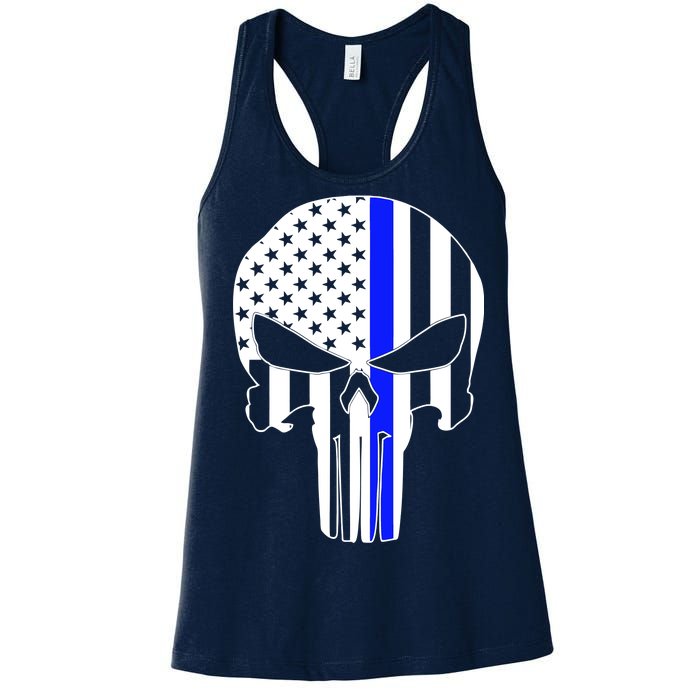 Police USA Skull Thin Blue Line Women's Racerback Tank