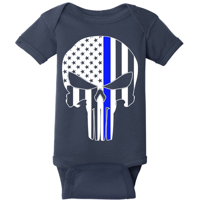 Police USA Skull Thin Blue Line Baby Bodysuit