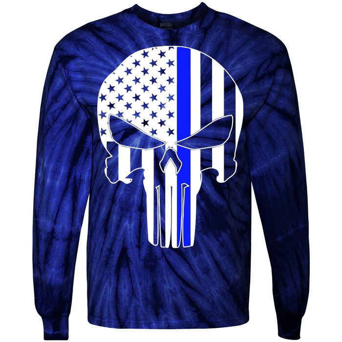 Police USA Skull Thin Blue Line Tie-Dye Long Sleeve Shirt