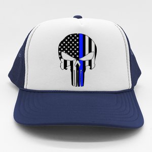 Police USA Skull Thin Blue Line Trucker Hat