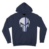 Police USA Skull Thin Blue Line Tall Hoodie