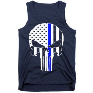 Police USA Skull Thin Blue Line Tank Top