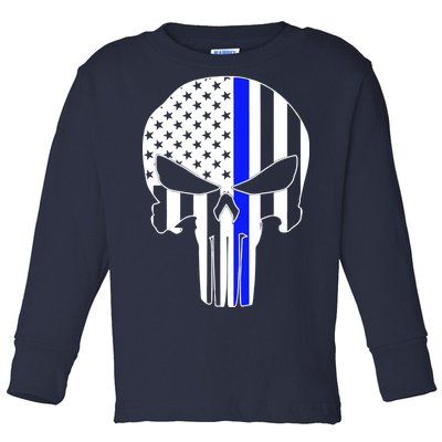 Police USA Skull Thin Blue Line Toddler Long Sleeve Shirt