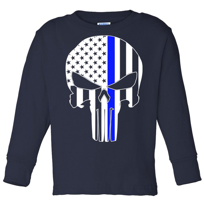 Police USA Skull Thin Blue Line Toddler Long Sleeve Shirt