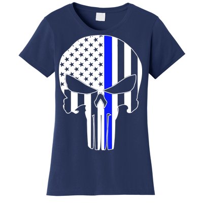 Police USA Skull Thin Blue Line Women's T-Shirt