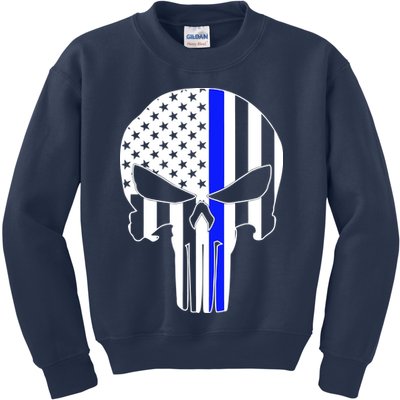 Police USA Skull Thin Blue Line Kids Sweatshirt