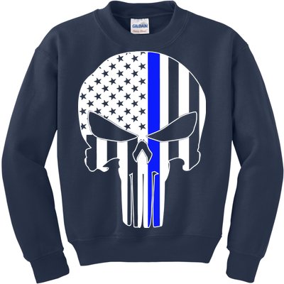 Police USA Skull Thin Blue Line Kids Sweatshirt