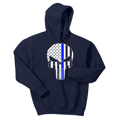 Police USA Skull Thin Blue Line Kids Hoodie