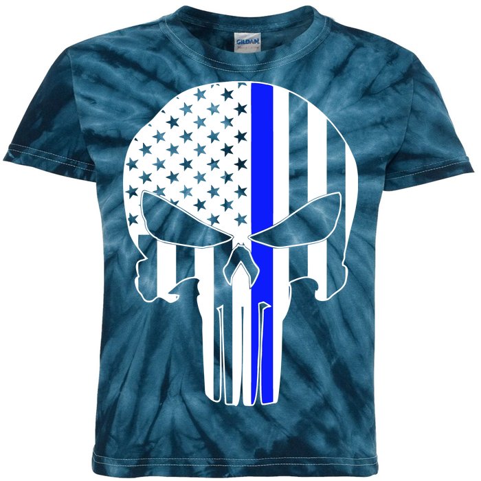 Police USA Skull Thin Blue Line Kids Tie-Dye T-Shirt