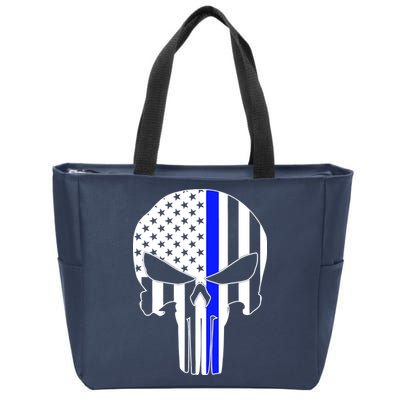 Police USA Skull Thin Blue Line Zip Tote Bag