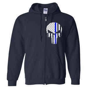 Police USA Skull Thin Blue Line Full Zip Hoodie