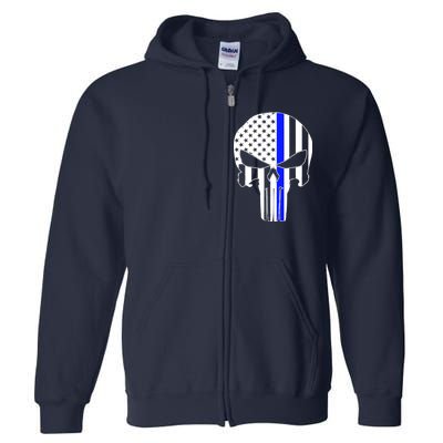 Police USA Skull Thin Blue Line Full Zip Hoodie