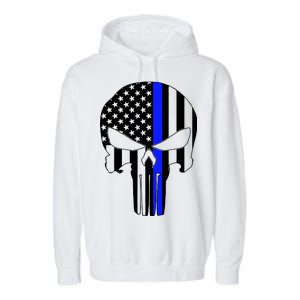 Police USA Skull Thin Blue Line Garment-Dyed Fleece Hoodie