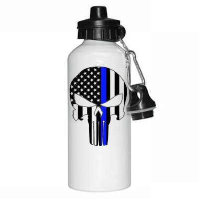 Police USA Skull Thin Blue Line Aluminum Water Bottle