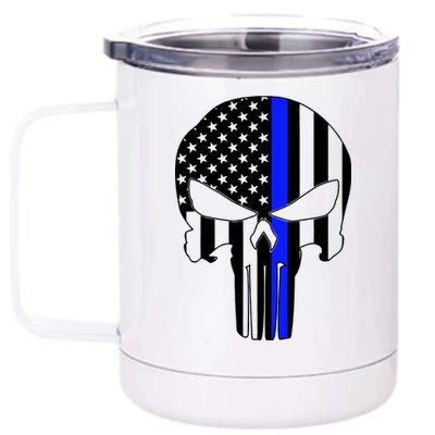 Police USA Skull Thin Blue Line 12 oz Stainless Steel Tumbler Cup