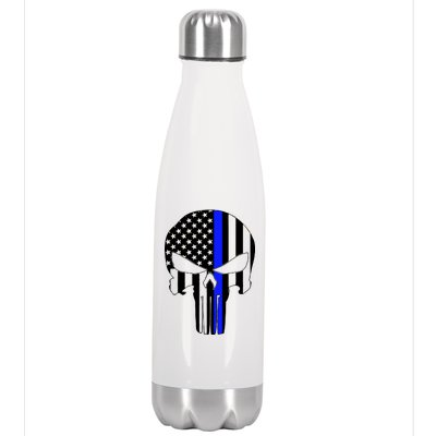 Police USA Skull Thin Blue Line Stainless Steel Insulated Water Bottle