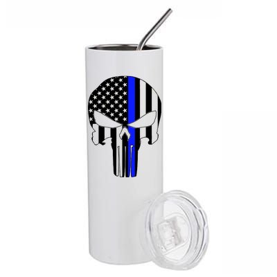 Police USA Skull Thin Blue Line Stainless Steel Tumbler