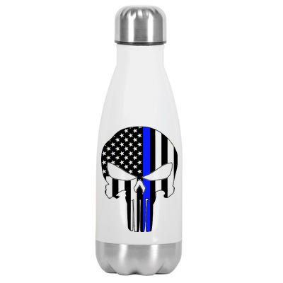 Police USA Skull Thin Blue Line Stainless Steel Insulated Water Bottle