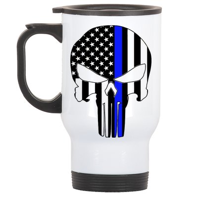 Police USA Skull Thin Blue Line Stainless Steel Travel Mug