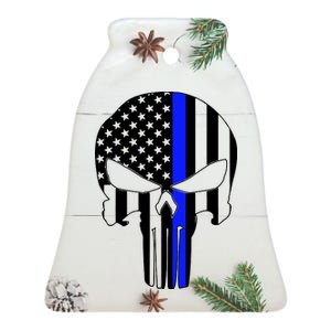 Police USA Skull Thin Blue Line Ceramic Bell Ornament