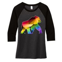 Polygon Crystal Gorilla  Women's Tri-Blend 3/4-Sleeve Raglan Shirt