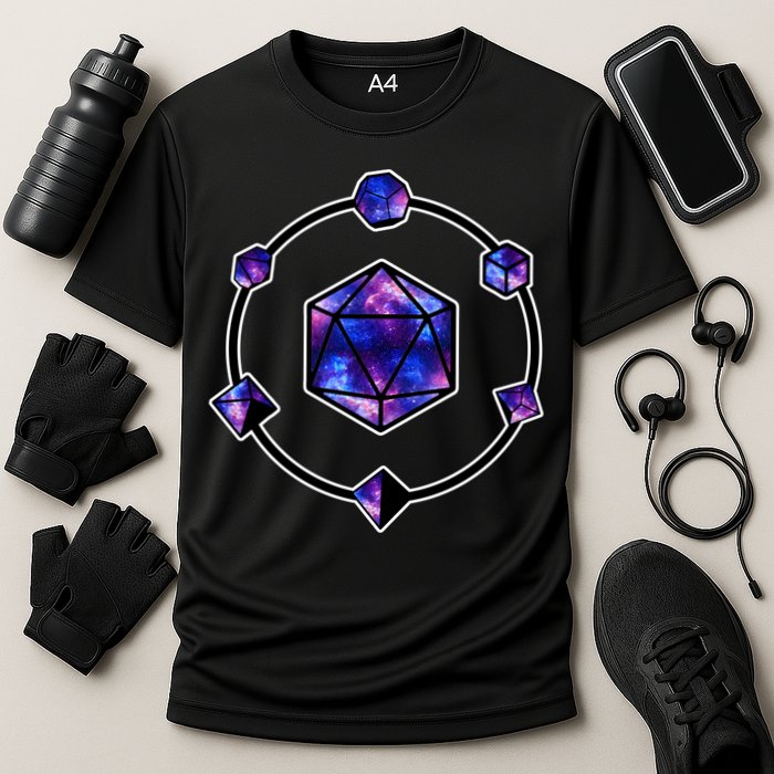 Polyhedral Dice Galaxy Circle Cooling Performance Crew T-Shirt